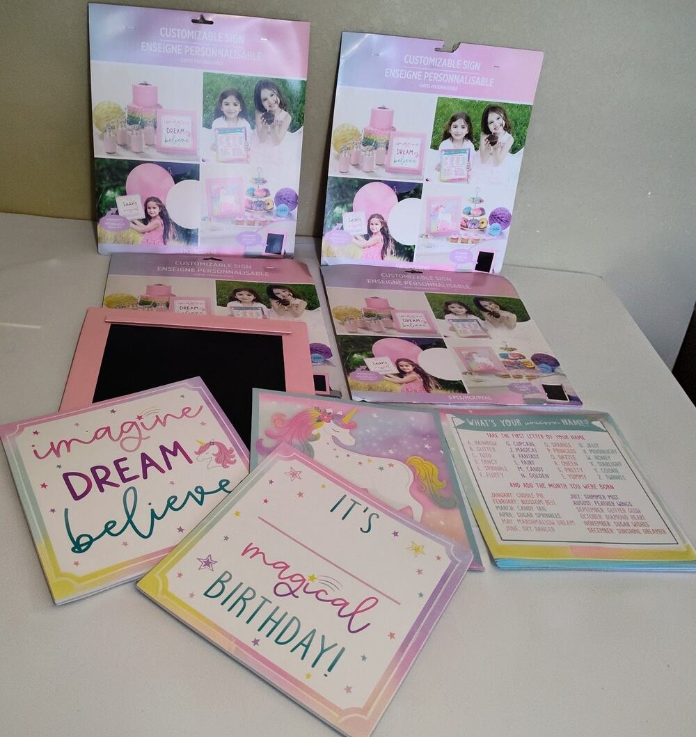 ENCHANTED UNICORN PARTY 12x12in Chalkboard Sign Birthday Decor Bundle Of Four